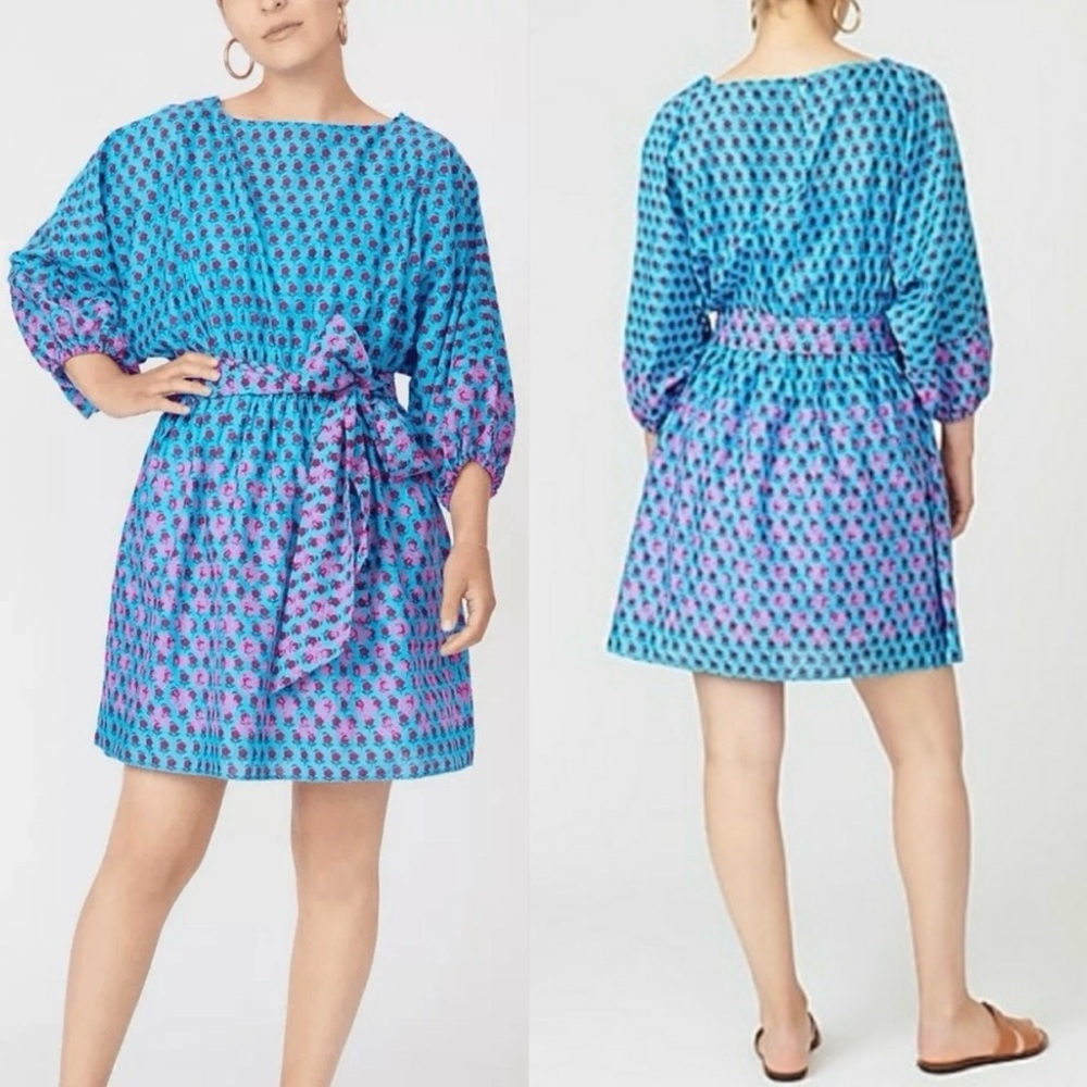 J. Crew Dolman-sleeve mini dress in‎ layered block print